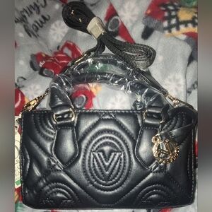 NWT! Small Valentino Orlandi Black Quilted Vegan Leather Crossbody Bag V-2014